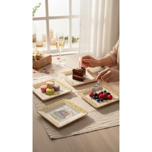 Birthday Cake Dessert Plates Set of 4 Italian Ceramic Party Plates 7.5"